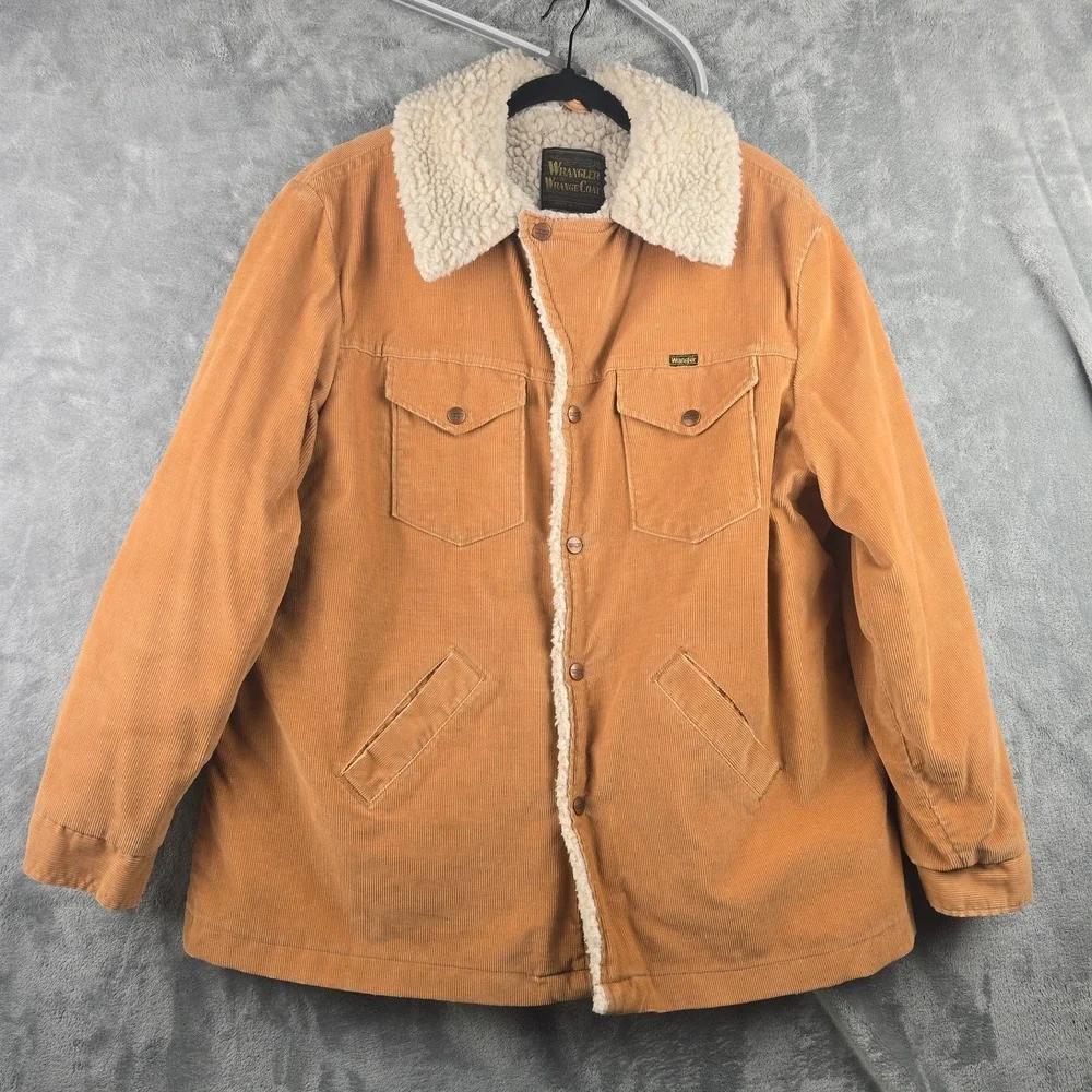 Vintage Wrangler‎ Wrange Coat Jacket Mens XL Brown Corduroy Sherpa Lined Western